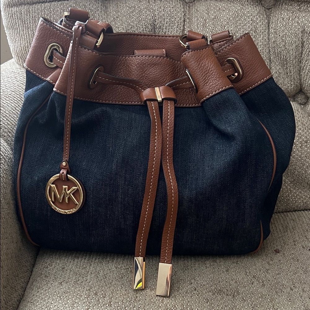 Michael Kors Denim and Brown Shoulder Bag